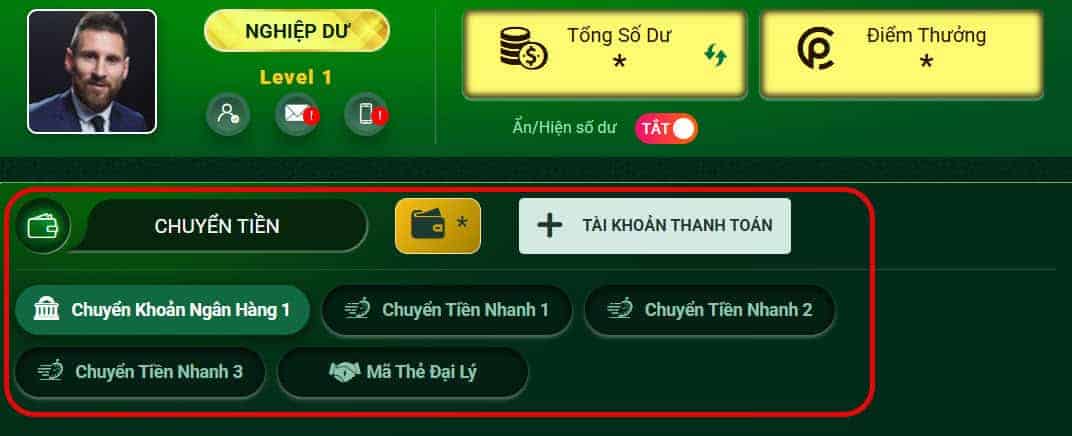 Bước 2: Lựa chọn phương thức gửi tiền